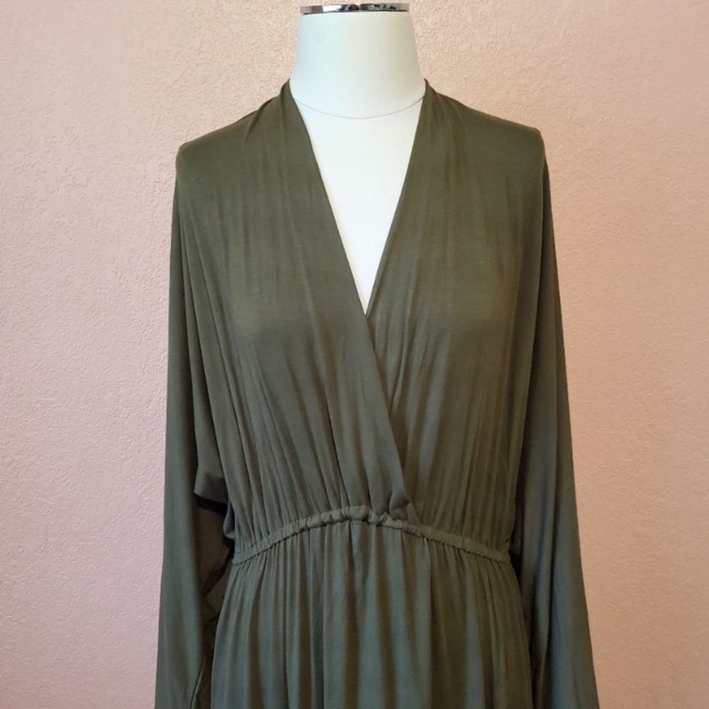 Babakul Olive Green Long Sleeve Wrap Top Dress - Picture 2 of 3